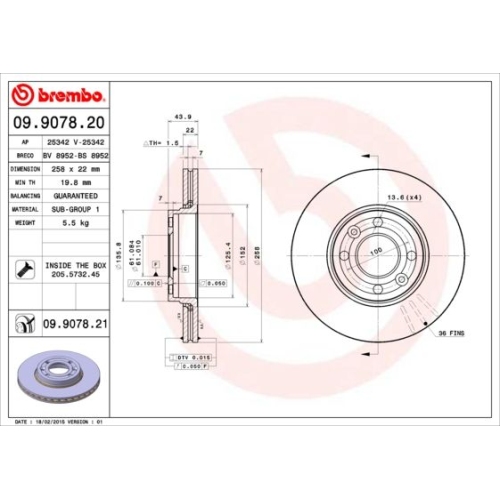 09.9078.21 BREMSSCHEIBE BREMBO VA  VP2 - ATU