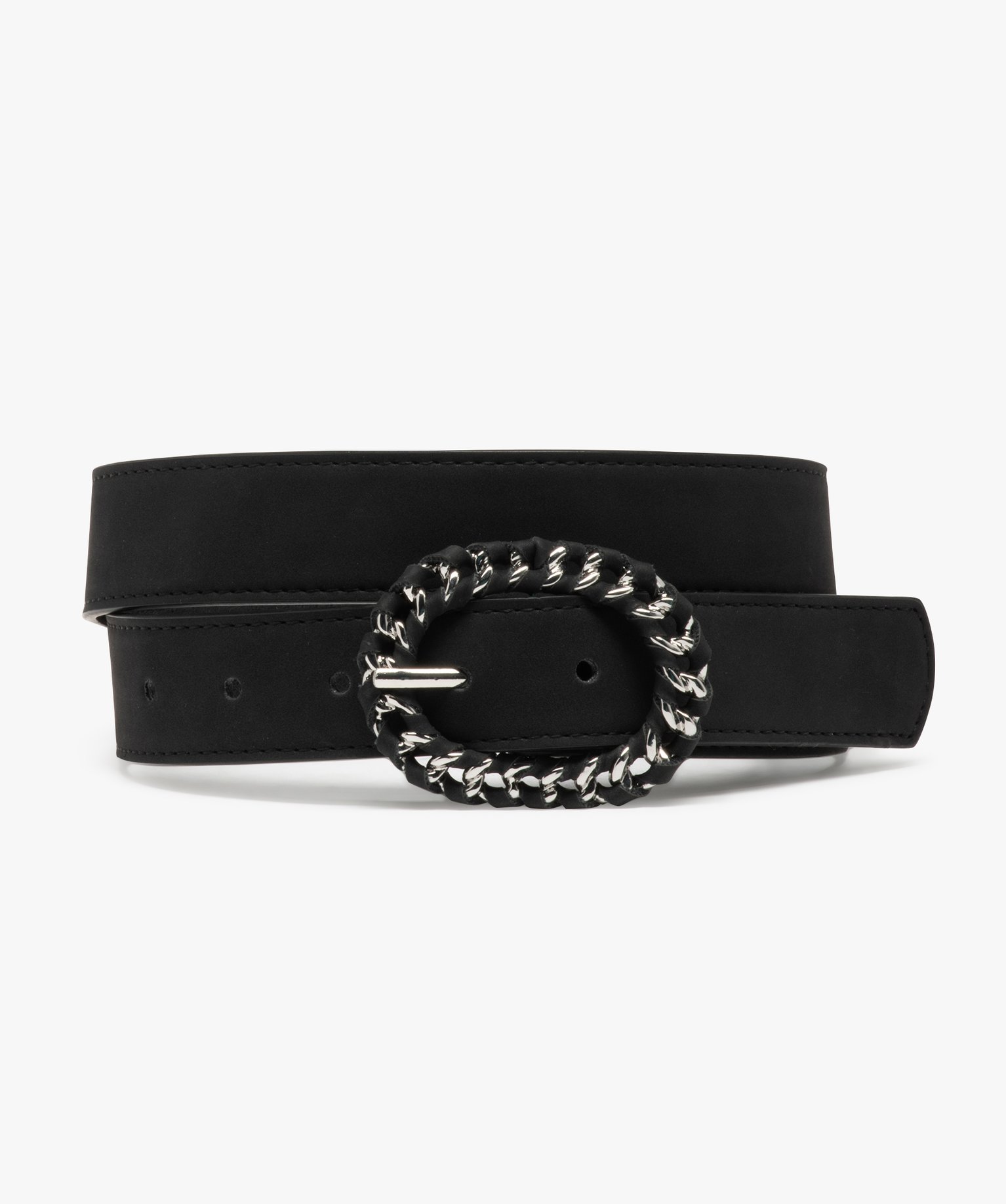 Ceinture mate à surpiqres et boucle tressée femme noir | GEMO