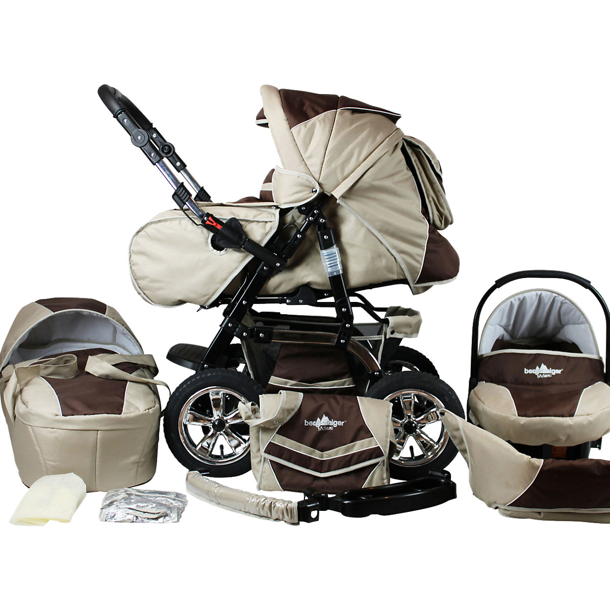 Kombi-Kinderwagen Milano, 10 tlg., coffee & brown