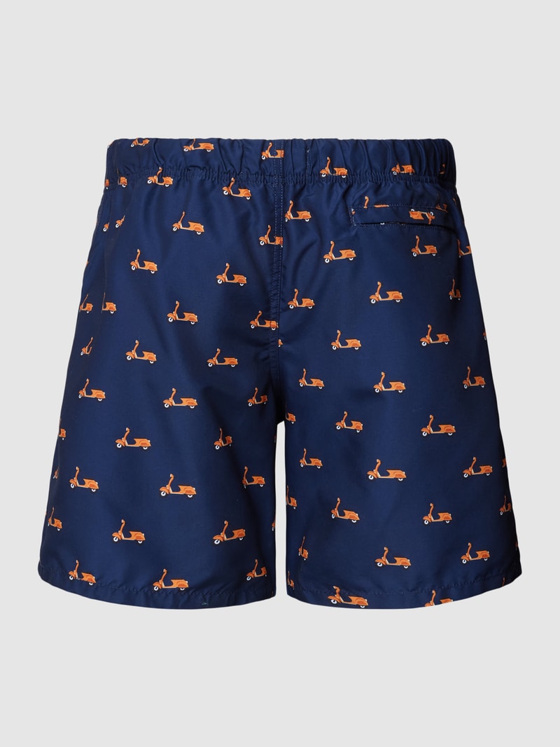 Badehose mit Motiv-Print Modell 'Moped' in dunkelblau