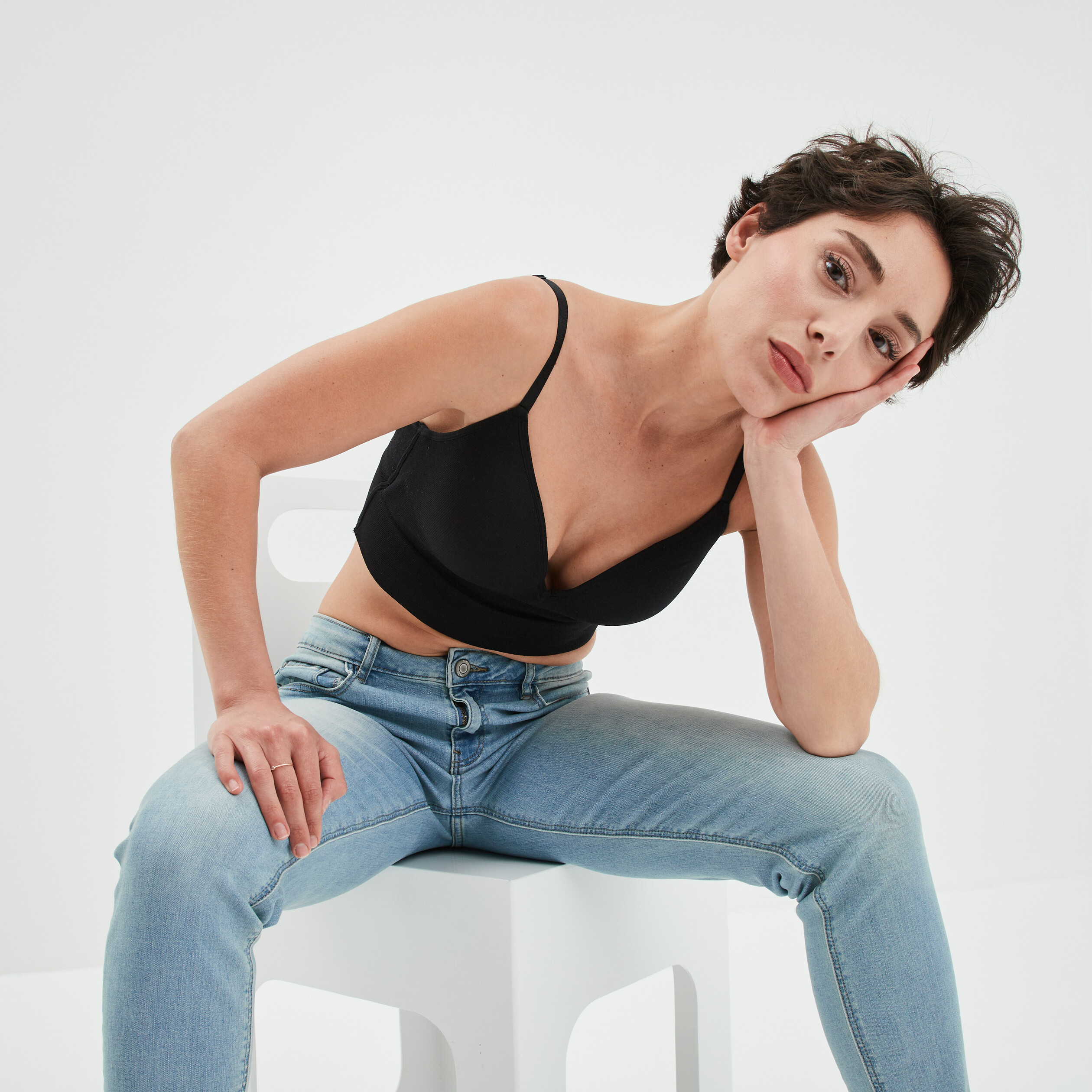 Brassière microfibre à coque noir femme | La Halle