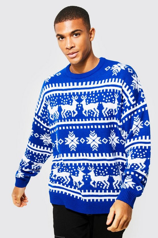 Oversize Weihnachtspullover mit Rentieren