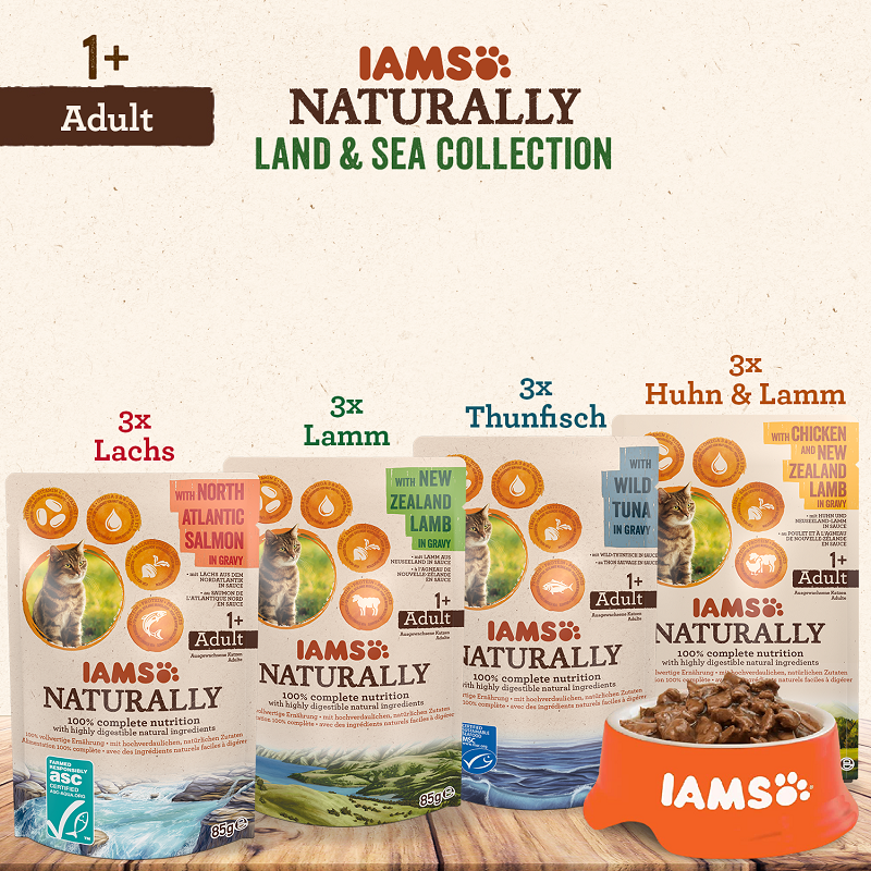 IAMS Nassfutter IAMS Naturally Adult 12x85g Land & Sea Collection