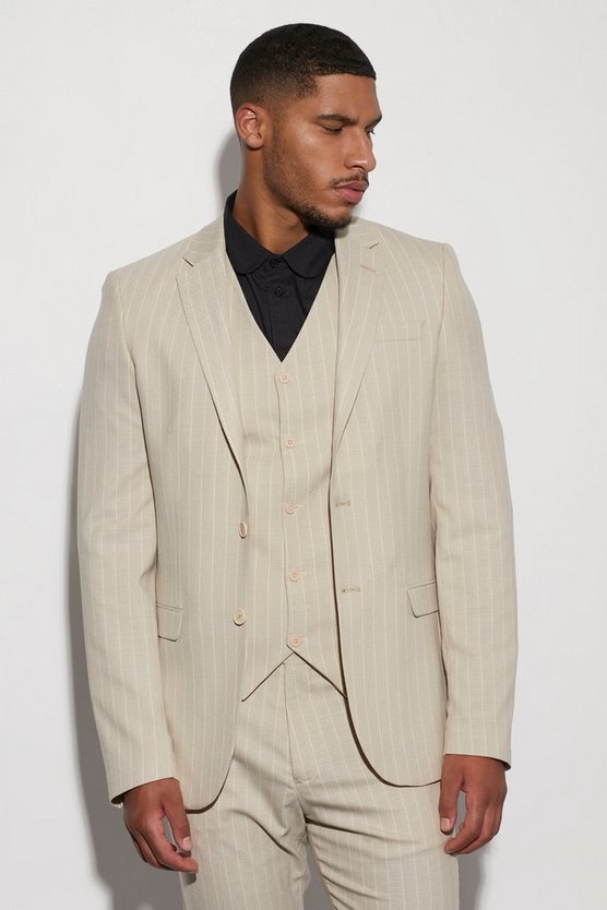 Tall einreihiger gestreifter Slim-Fit Anzug