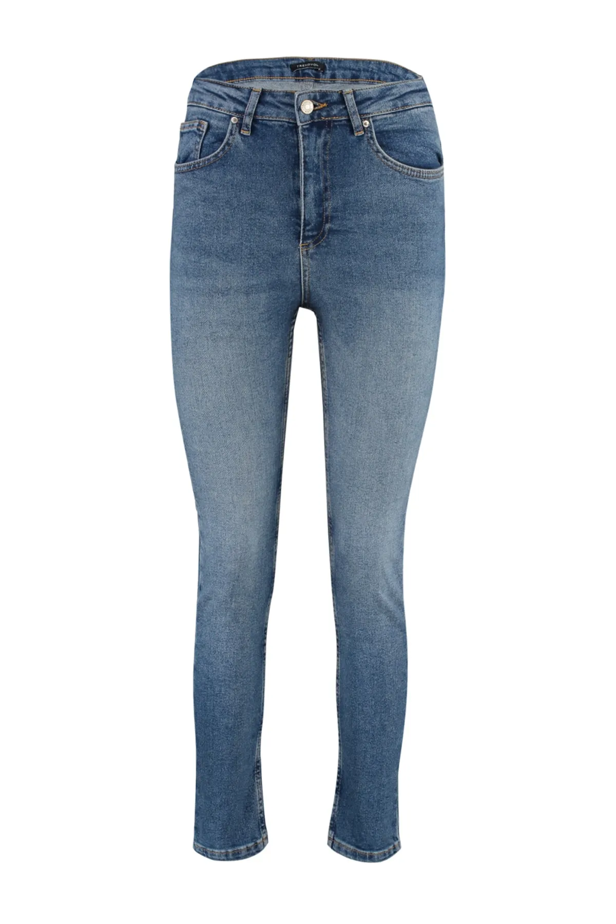 Trendyol Collection  Blaue, nachhaltigere Slim-Jeans mit hoher Taille TWOAW23JE00350