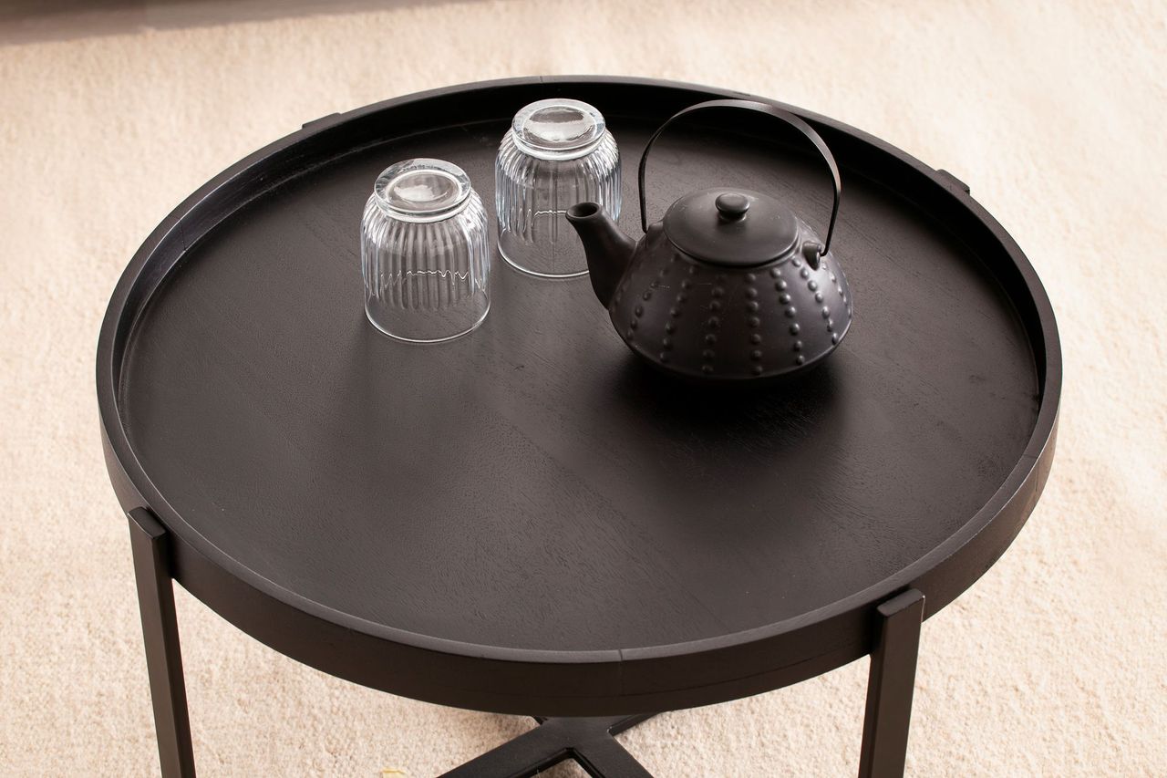Wohnling Couchtisch Sofatisch Massivholz Schwarz 60x60x35cm Wohnzimmertisch Rund