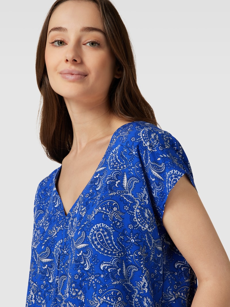 Blusenshirt aus reiner Viskose mit Kellerfalte in royalblau
