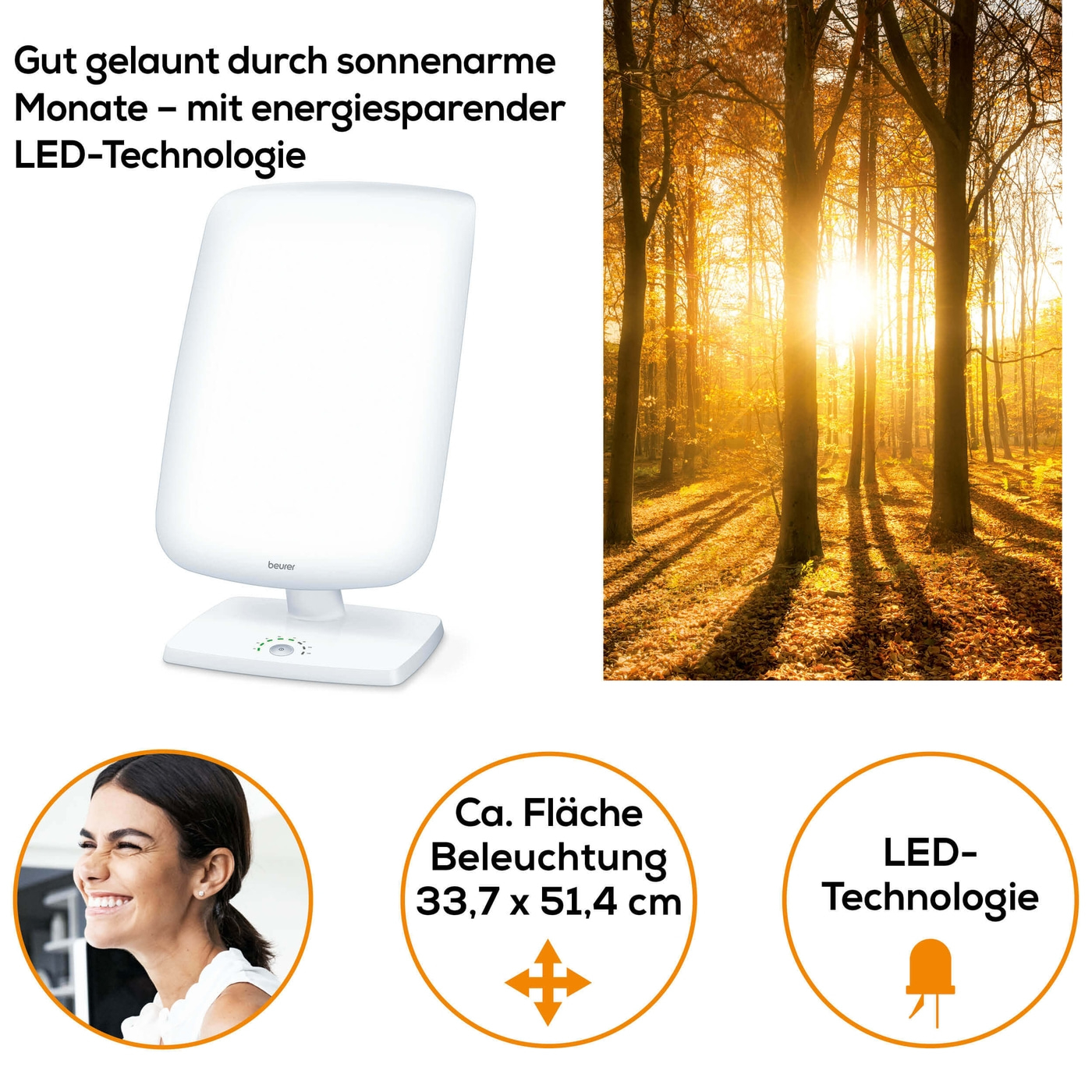 Beurer Tageslichtlampe TL 90-Tageslichtlampe für Lichtmangel mit LED-Timer & Neigungsverstellung