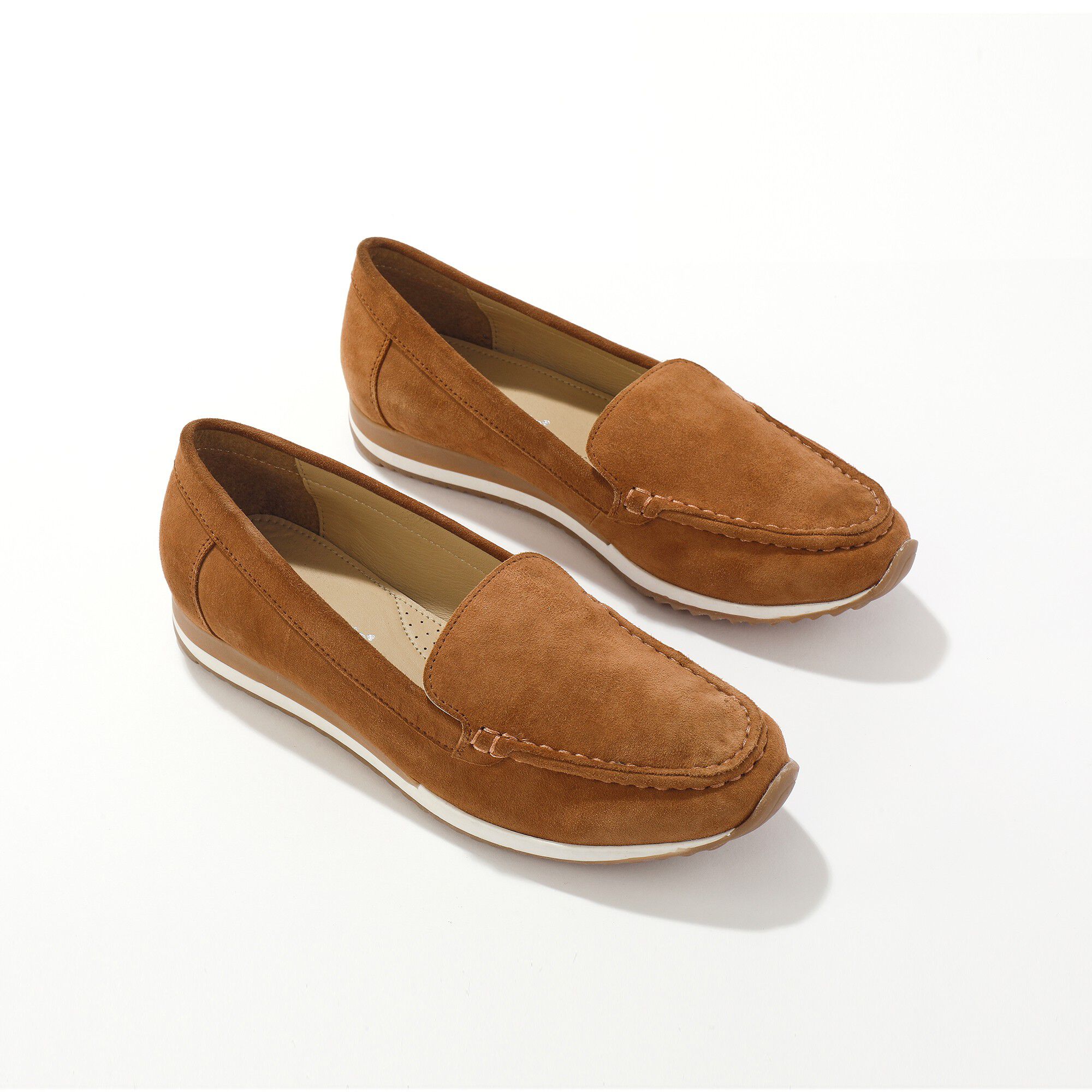 Mocassins en croûte de cuir à semelle crantée bicolore
