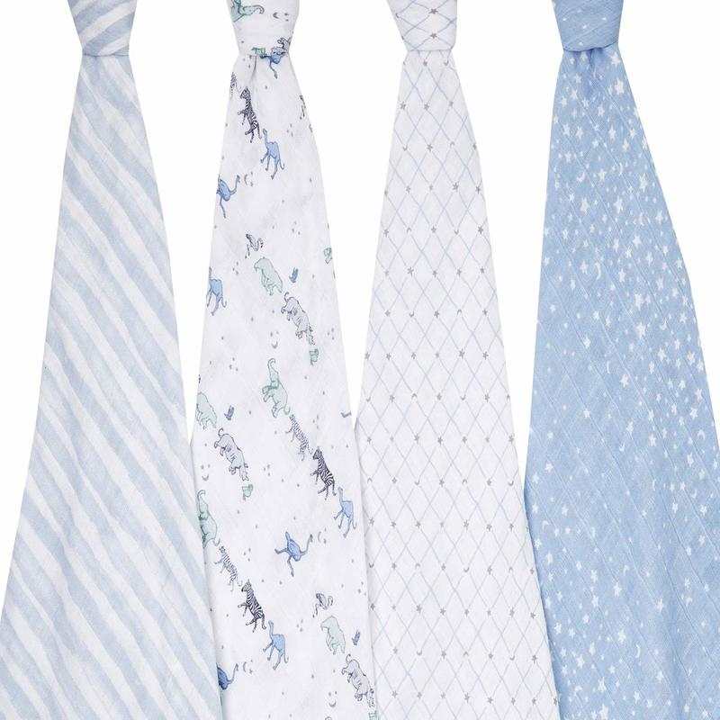 Lot de 4 langes rising star animaux bleu Aden et Anais