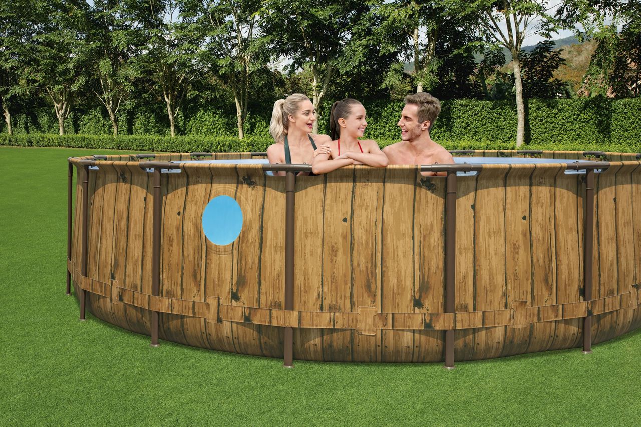 Bestway Power Steel™ Swim Vista Series™ Frame Pool Komplett-Set mit Filterpumpe, Holz-Optik