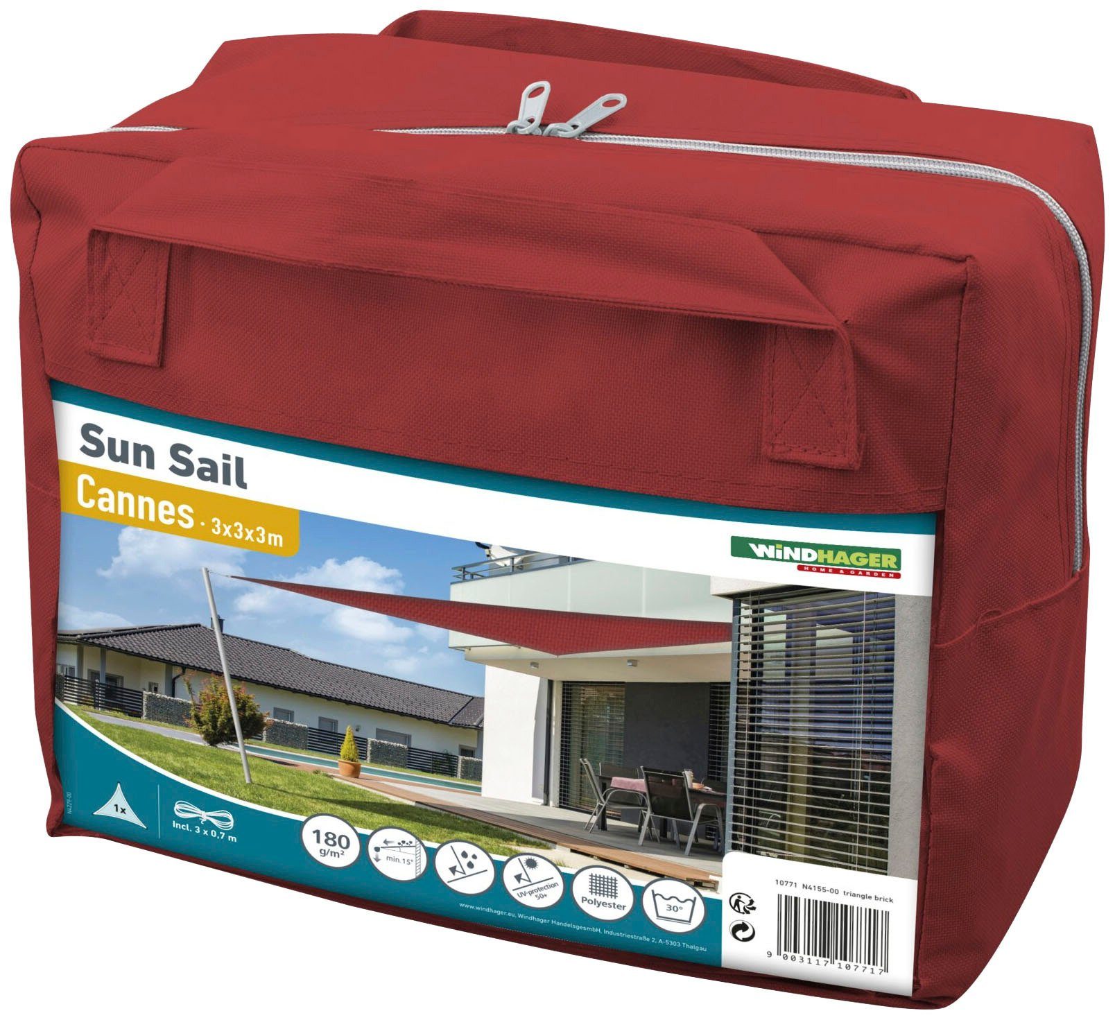 Windhager Sonnensegel Capri Dreieck, 3x3x3m, rot