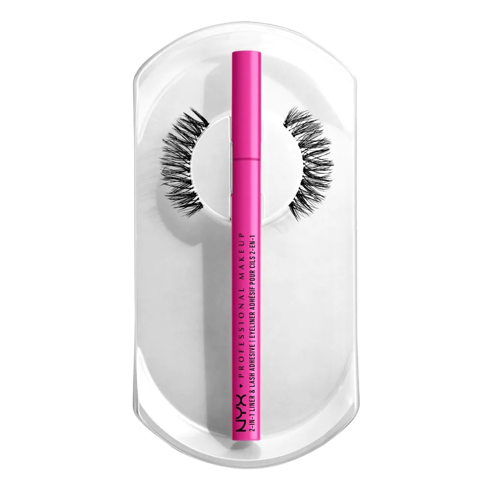 NYX Jumbo Lash! Sæt (Fringe Glam Falske Øjenvipper + Eyeliner med 2-i-1 Klæbemiddel)