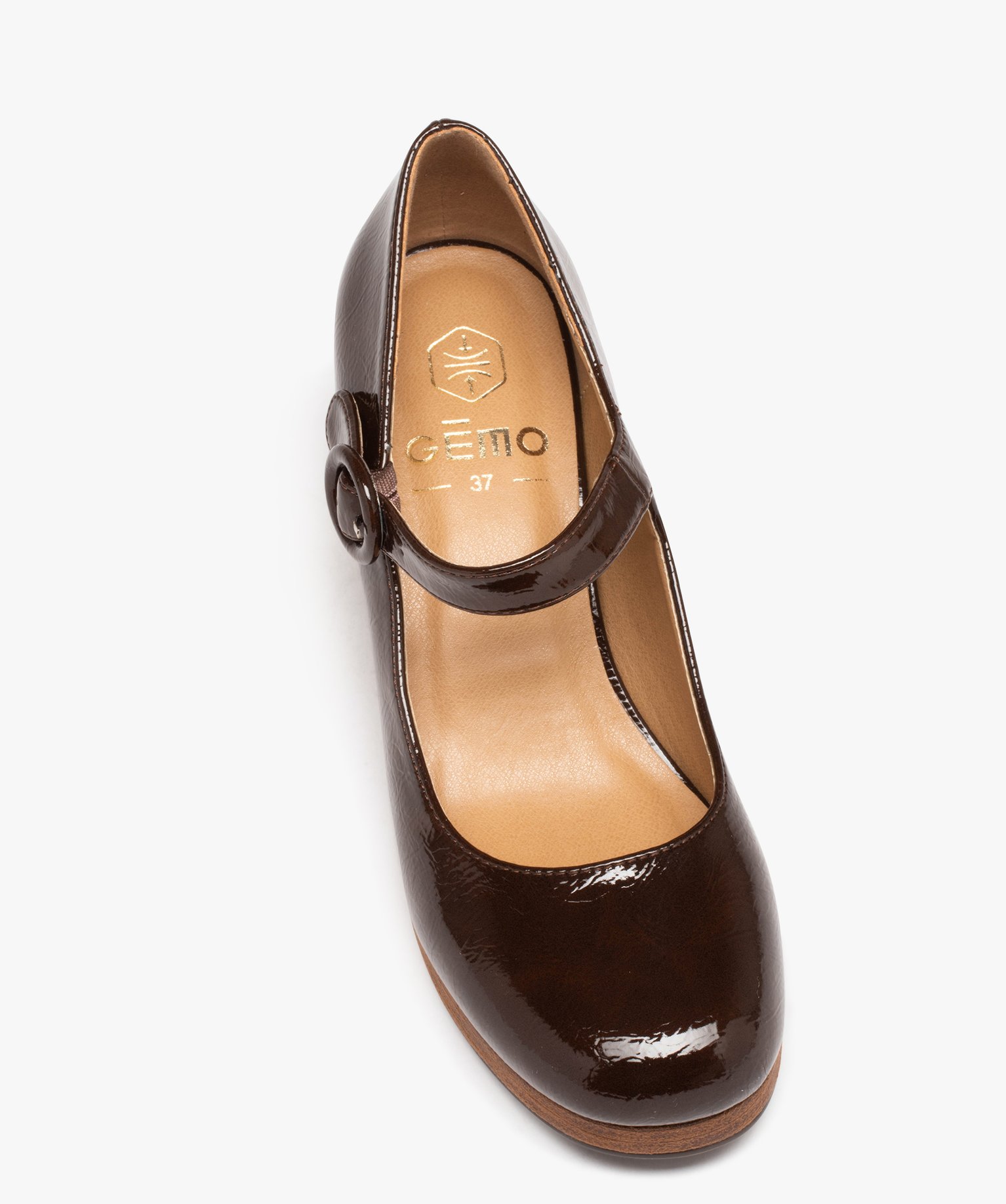 Escarpin verni à plateforme avec bride femme camel | GEMO