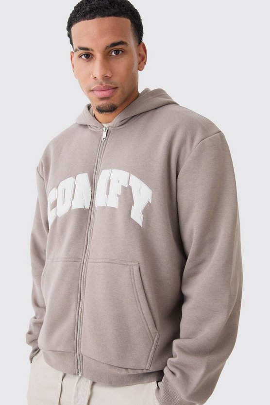 Kastiger Oversize Hoodie mit Reißverschluss und Borg-Applikation