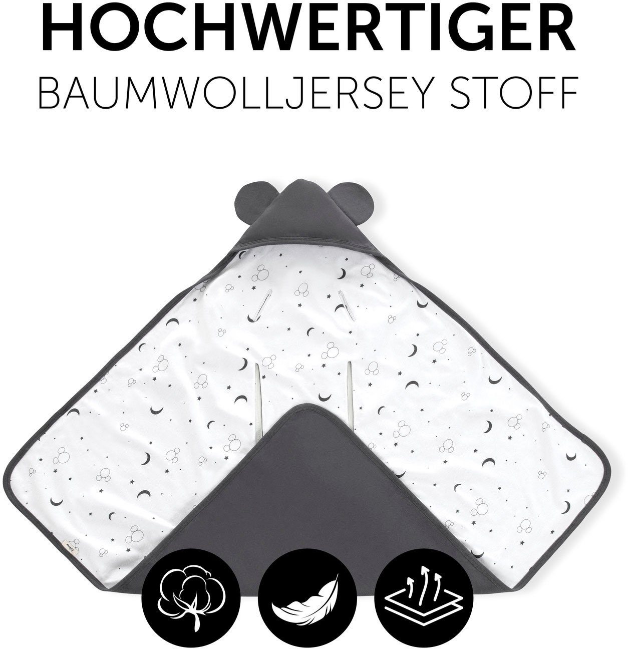 Babydecke Baby Einschlagdecke, Snuggle N Dream Mickey Mouse Anthracite, Hauck, mit Kapuze