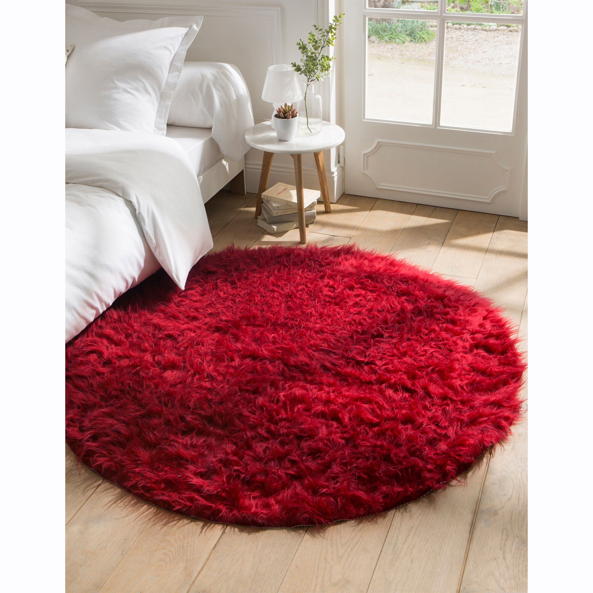 Tapis rond poils longs