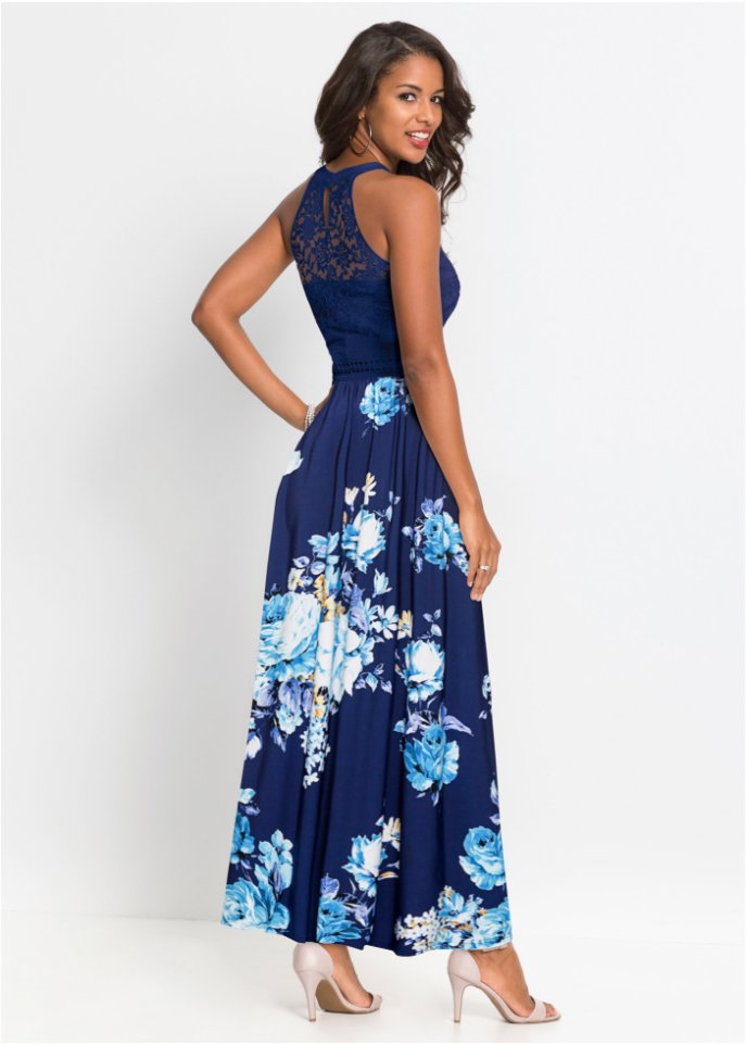 Sommer-Maxikleid mit Blumen-Print und Spitze
