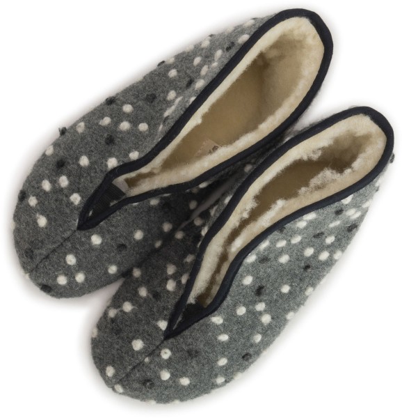 OmaKing ~ Hausschuh Wolle ~ Grey with Dots
