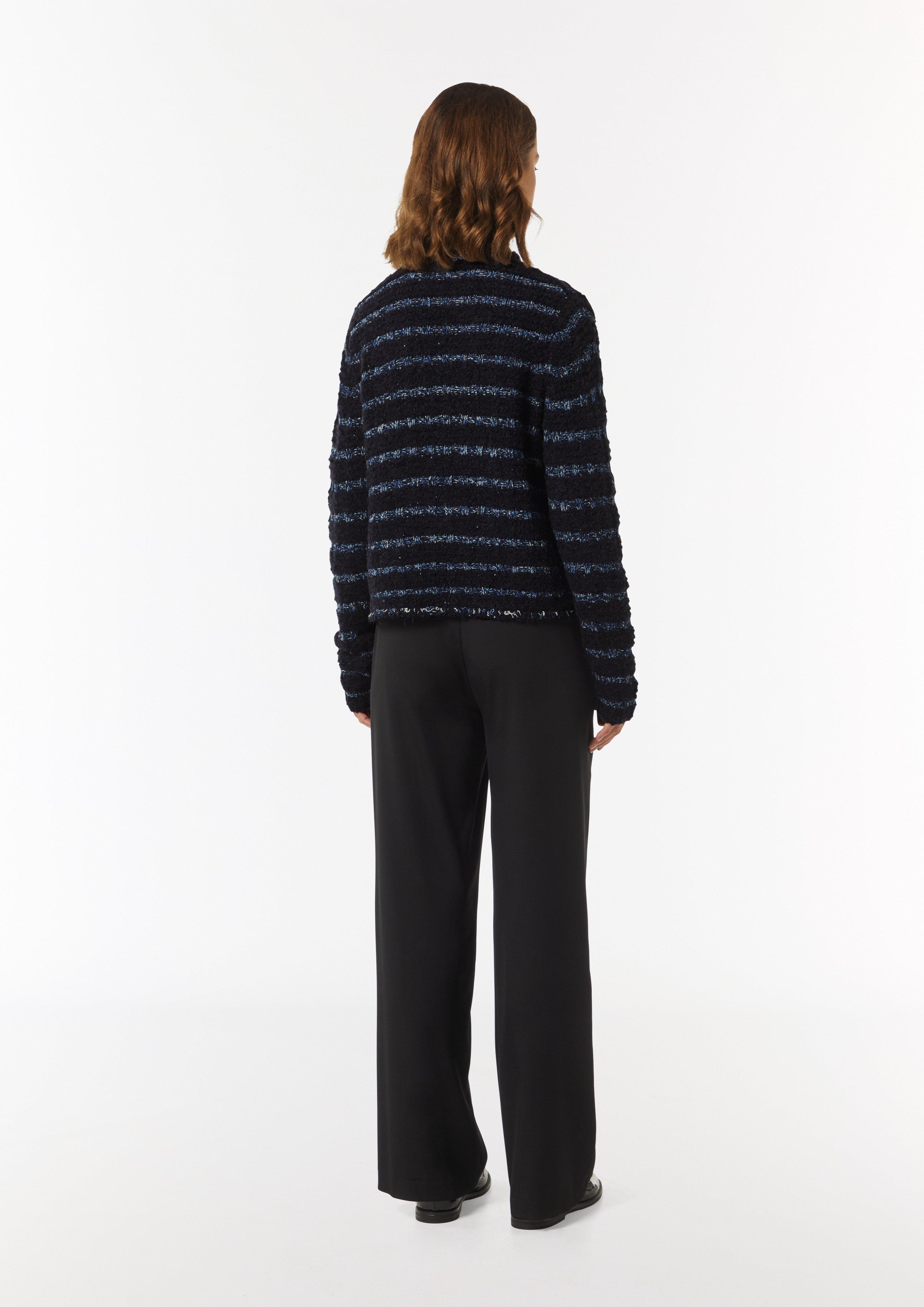 Strickjacke aus Effektgarn mit Fransen - navy