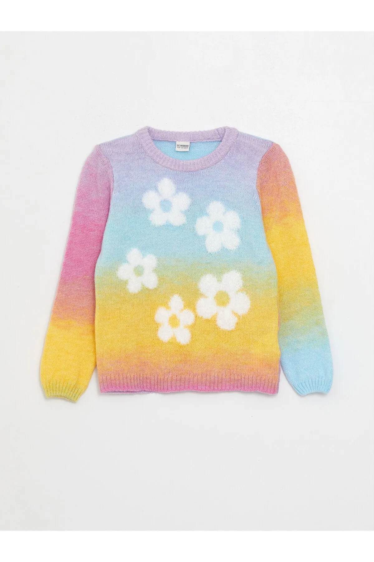 LC Waikiki  Gemusterter Langarm-Strickpullover für Mädchen mit Rundhalsausschnitt