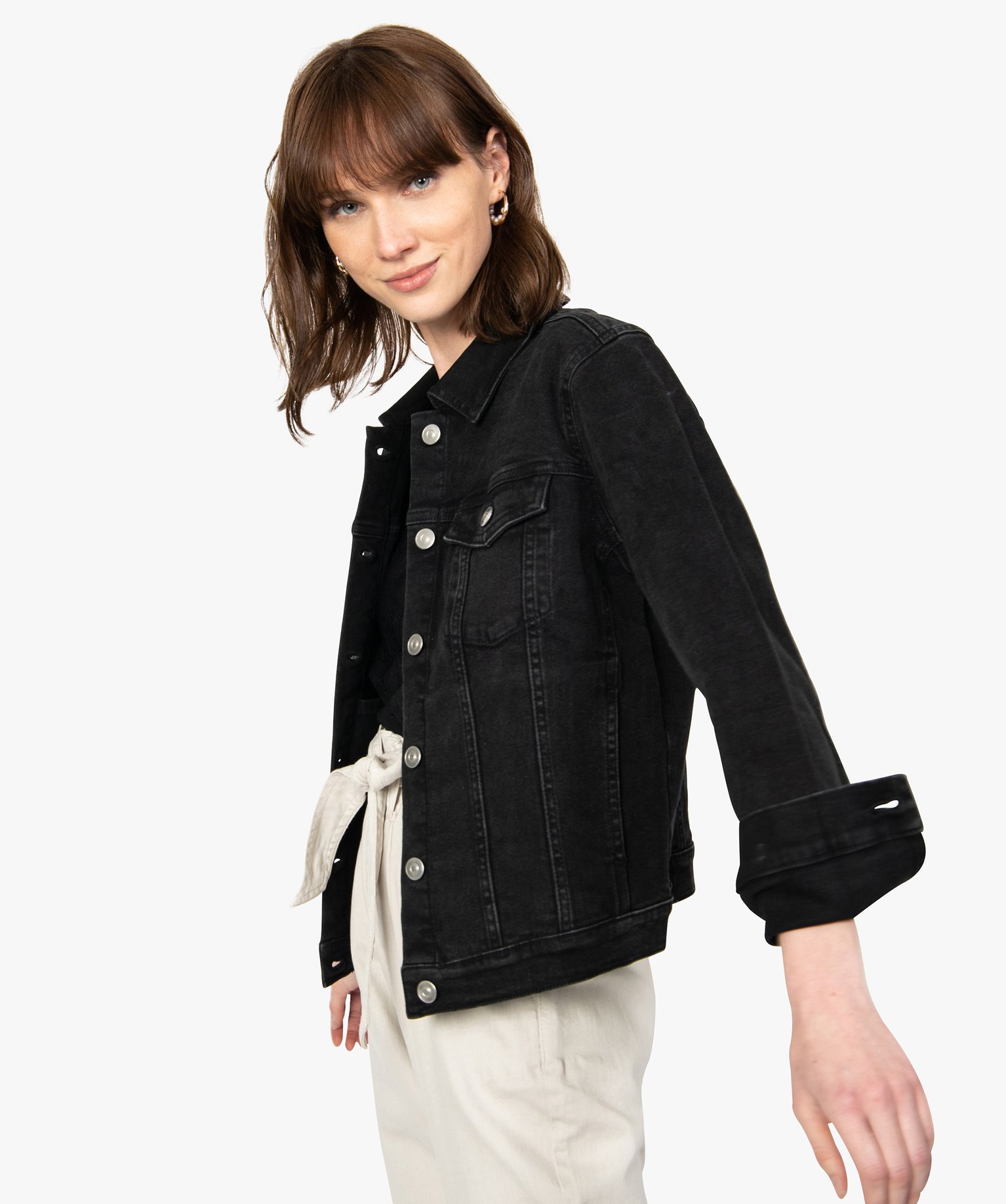 Blouson femme en denim avec surpiqres | GEMO