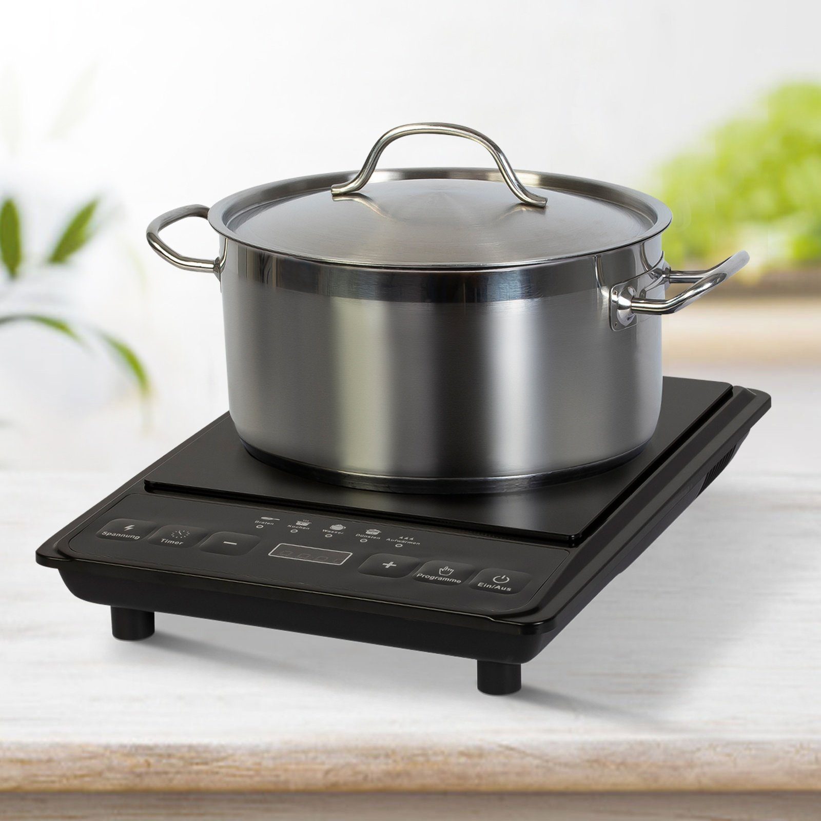 Grafner Einzel-Induktionskochplatte Camping Kochplatte einzel Induktion, 2000 Watt, schwarz mit Timer