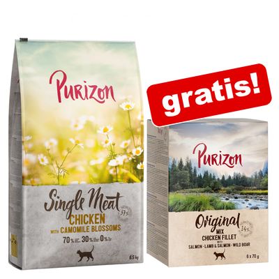 Purizon 6,5 kg + 6 x 70g Pouch Hühnerfillet mit Lachs