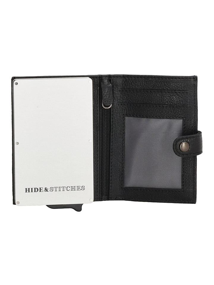 HIDE & STITCHES Leder-Geldbörse in Schwarz - (B)7,2 x (H)10 x (T)1,5 cm günstig kaufen onesize