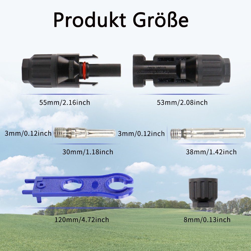 Boifun Solaranlage 10 Paar PV Solarstecker MC4 Stecker Solarkabel Buchse Kupplung(10 AWG), (10-St), mit Schraubenschlüsseln, IP67 Wasserdichtes,10 Paar männlich/weiblich