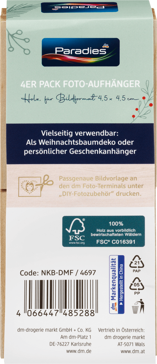 Fotoaufhänger aus Holz für 1 Bild, 4er Pack, 4 St