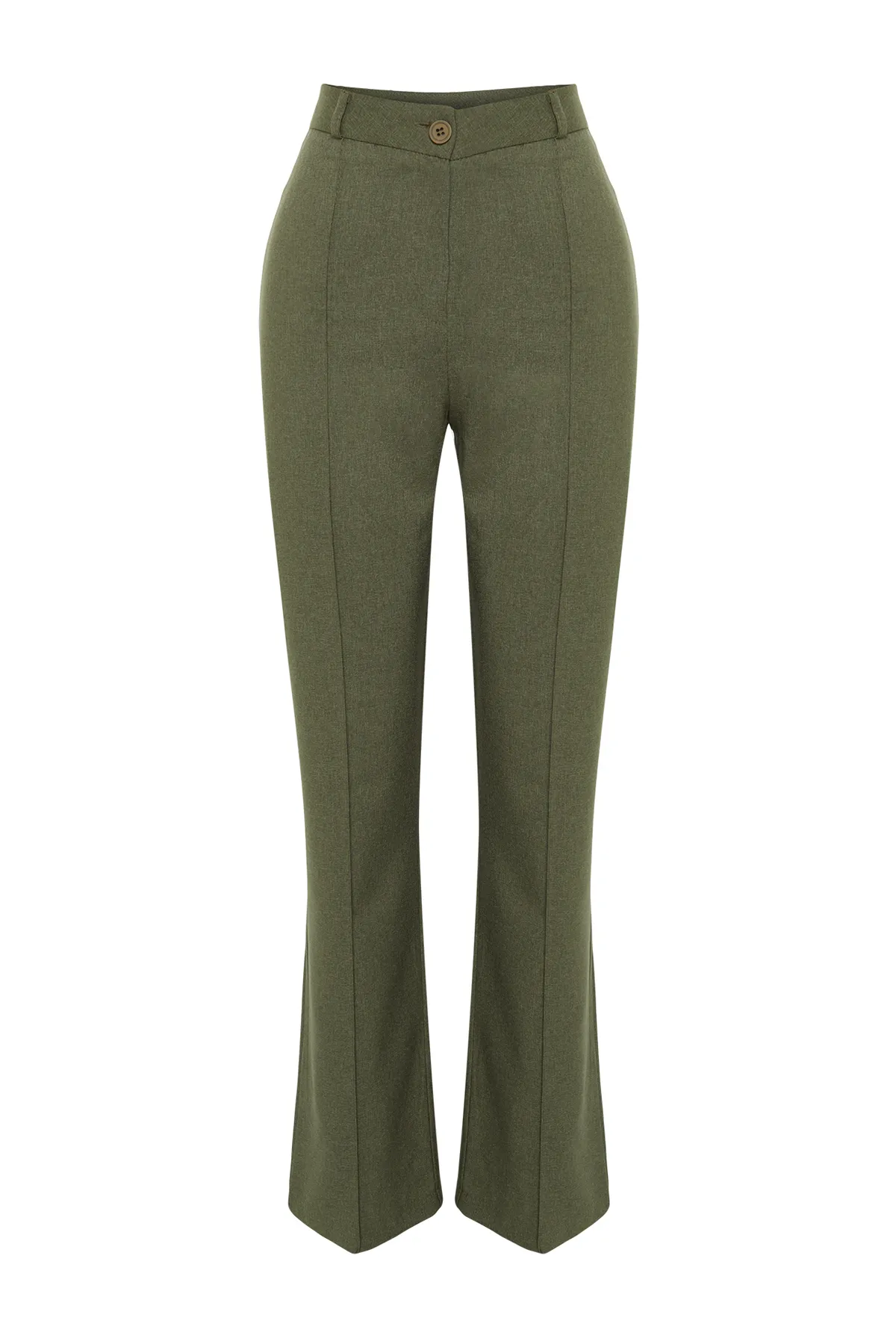 Trendyol Collection  Khakifarbene, gerade geschnittene, gerippte Webhose mit hoher Taille TWOAW24PL00274