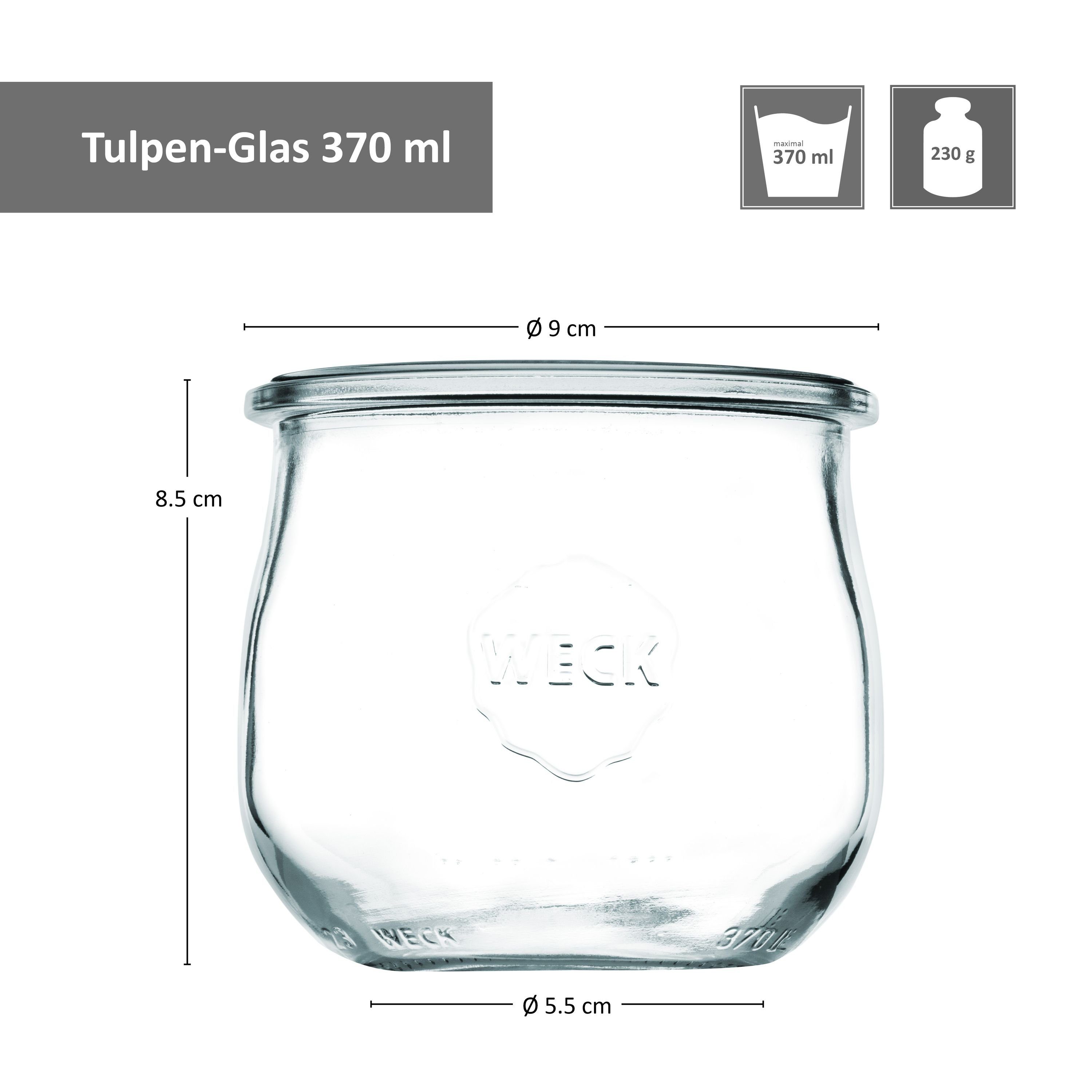 MamboCat Einmachglas 12er Set Weck Gläser 370ml Tulpenglas 12 Glasdeckel inkl Rezeptheft, Glas