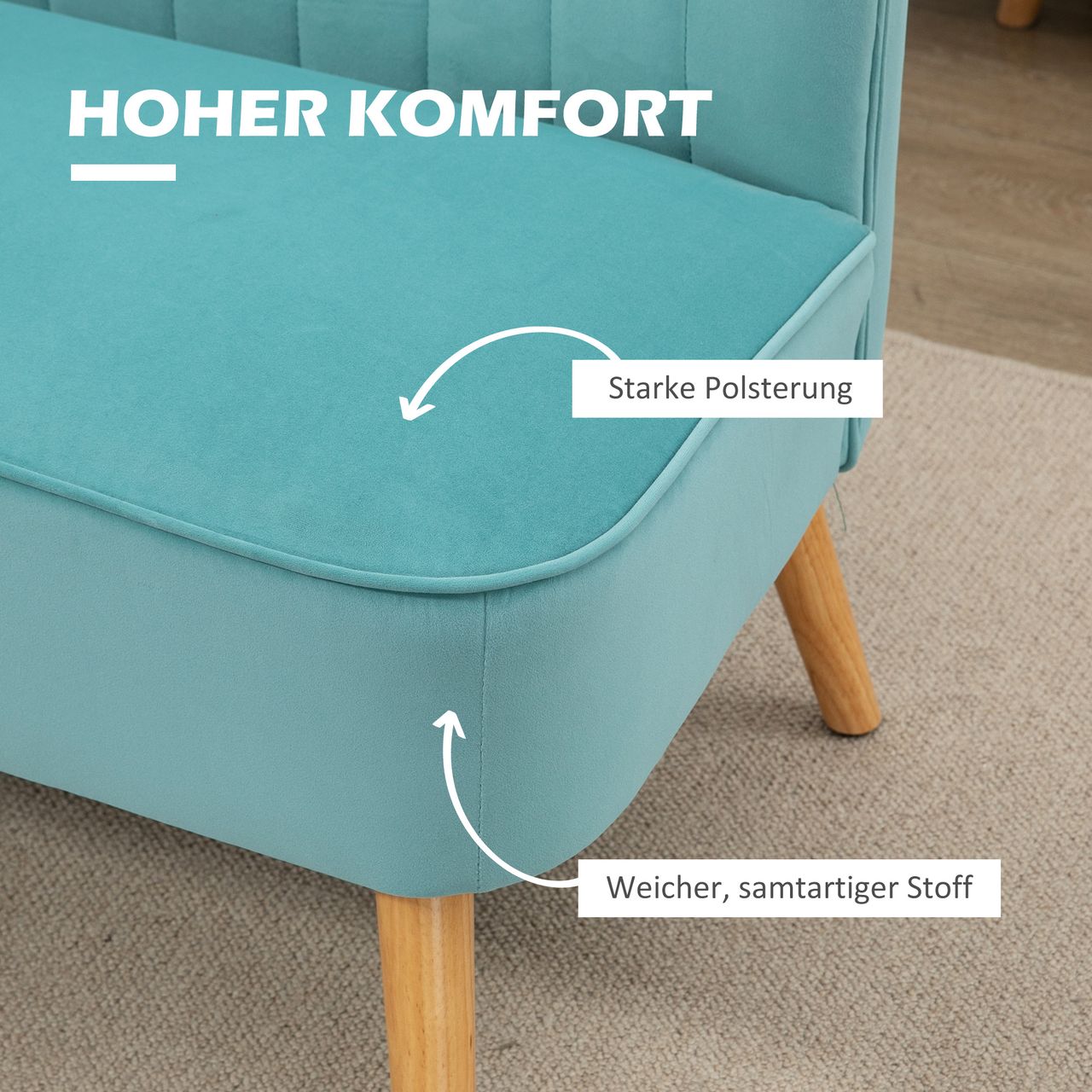 HOMCOM 2-Sitzer Sofa Zweisitzer, Loveseat mit Leinenoptik, Holzbeine, Grün