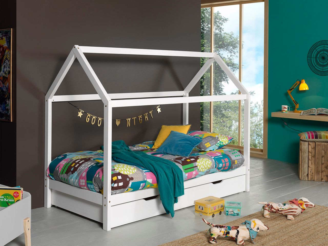 VIPACK Dallas 2 Hausbett 90 x 200 cm Liegefläche inkl. Bettschublade, Weiß
