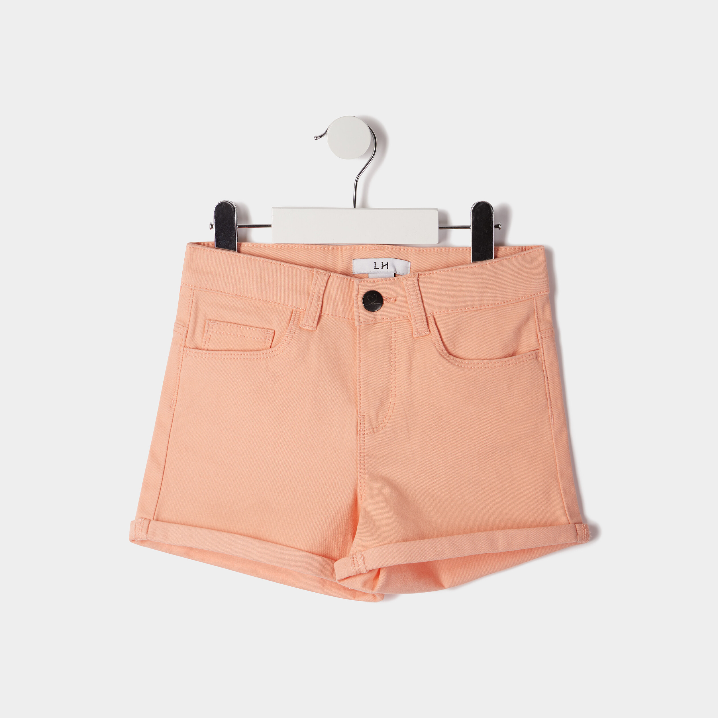 Short ajusté en twill rose saumon fille | La Halle