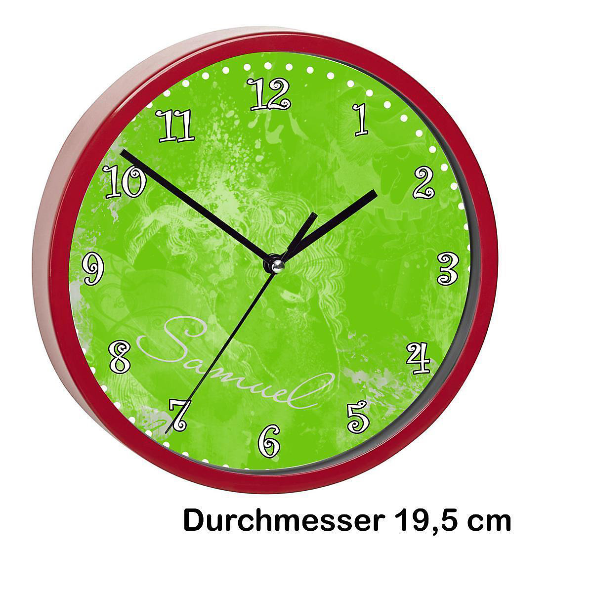Kinder Wanduhr personalisiert mit Name Traum Grün