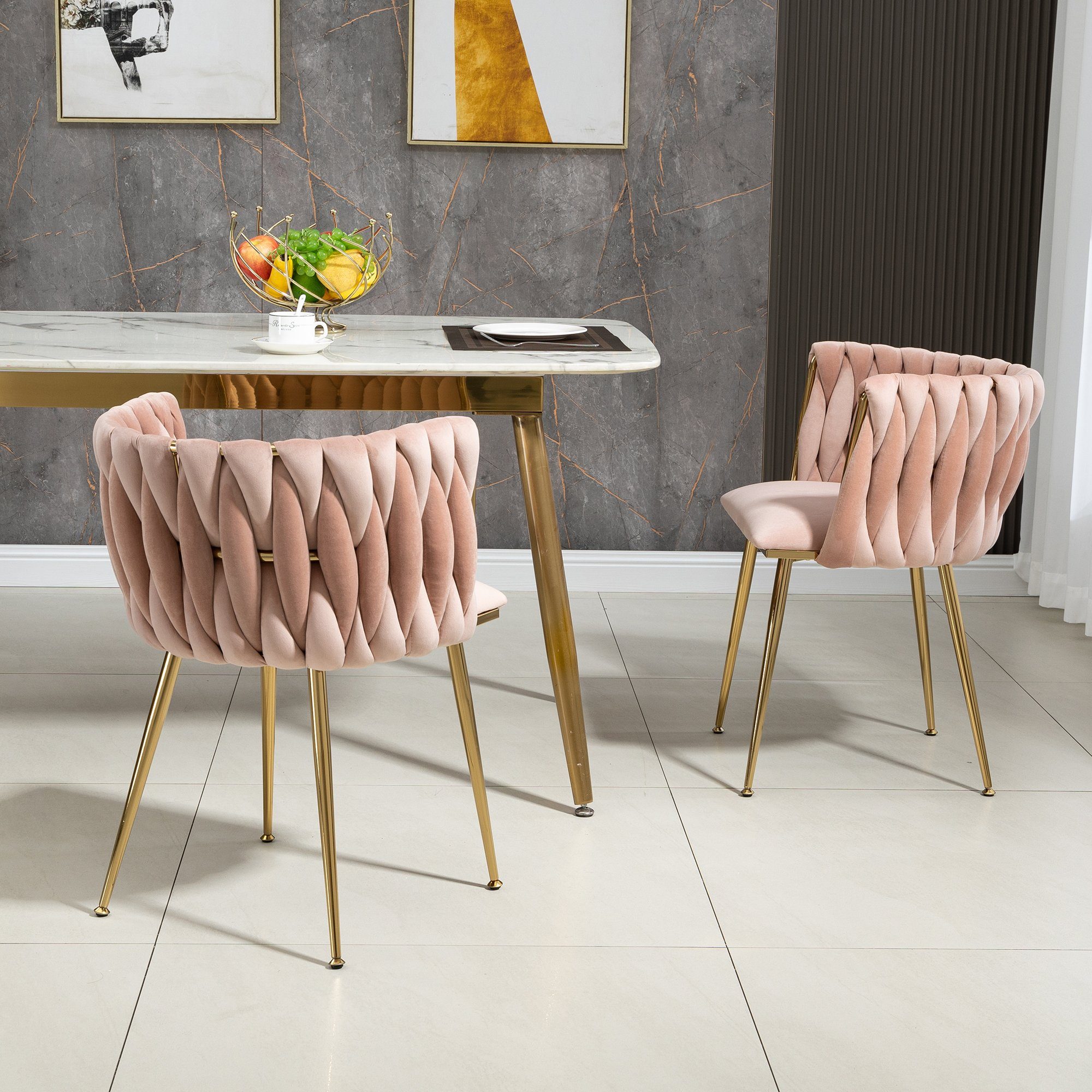 OKWISH 4-Fußstuhl Leisure Esszimmerstühle Akzentstuhl Samt Akzent Lounge Stuhl (mit Eisenmetallfüßen 2-teilig/SET)