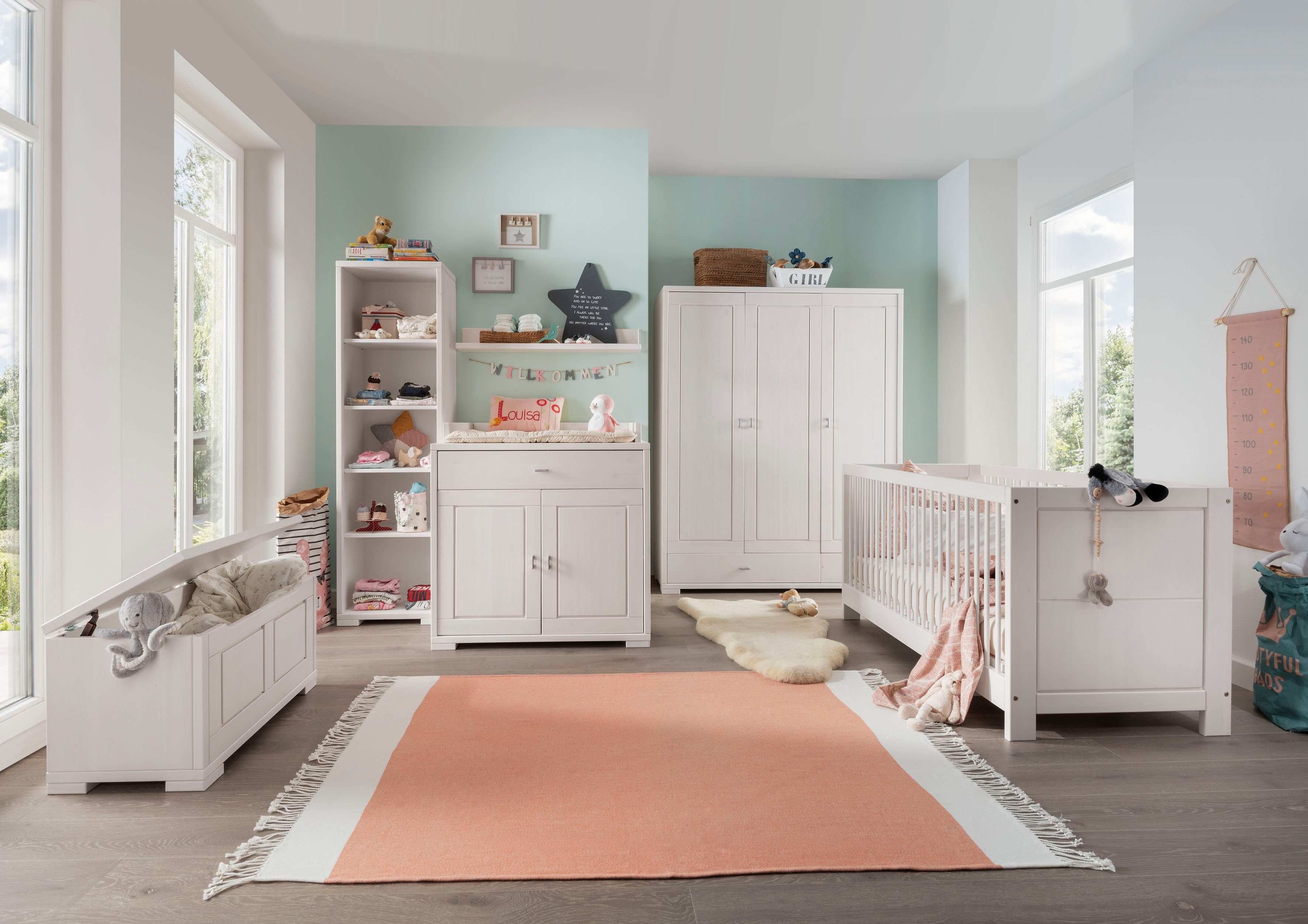 Lüttenhütt Babyzimmer-Komplettset Vita, (6-St), Babybett 70x140 höhenverstellbar mit Lattenrost und Schlupfsprossen
