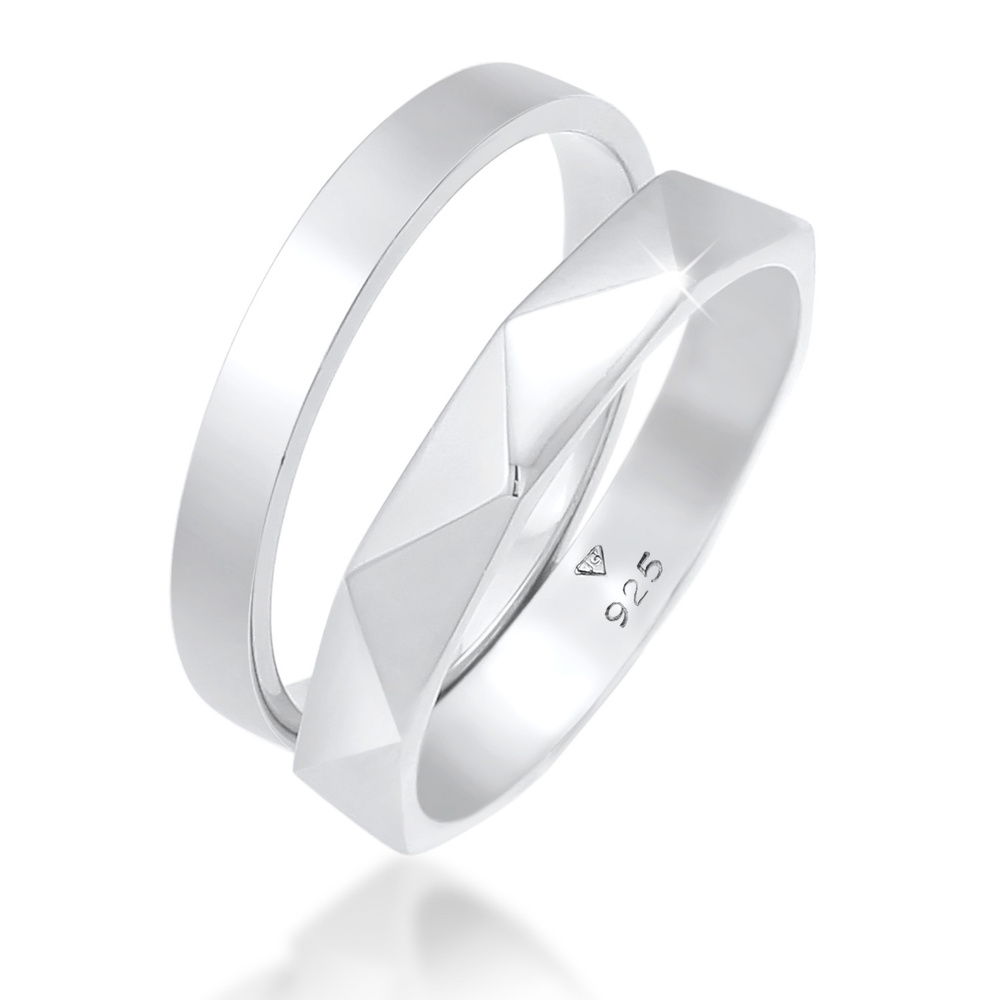 Elli Elli Bague pour dames  Hexagone de base martelé en 925/1000 argent massif Bague