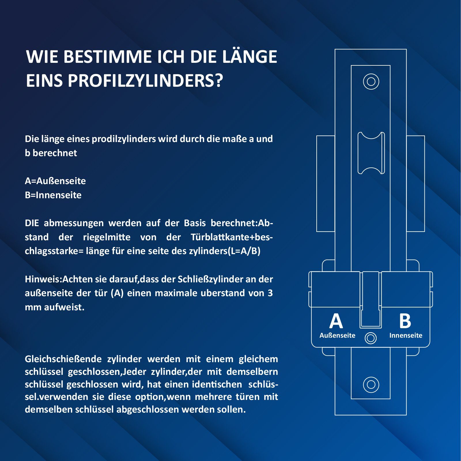 Homewit Schließzylinder 60mm doppelter offener Schließzylinder aus Zinklegierung, (Set, 1-St., inkl. 5 Schlüssel), mit 5 Stück Schlüssel + 2 Stück Befestigungsschrauben