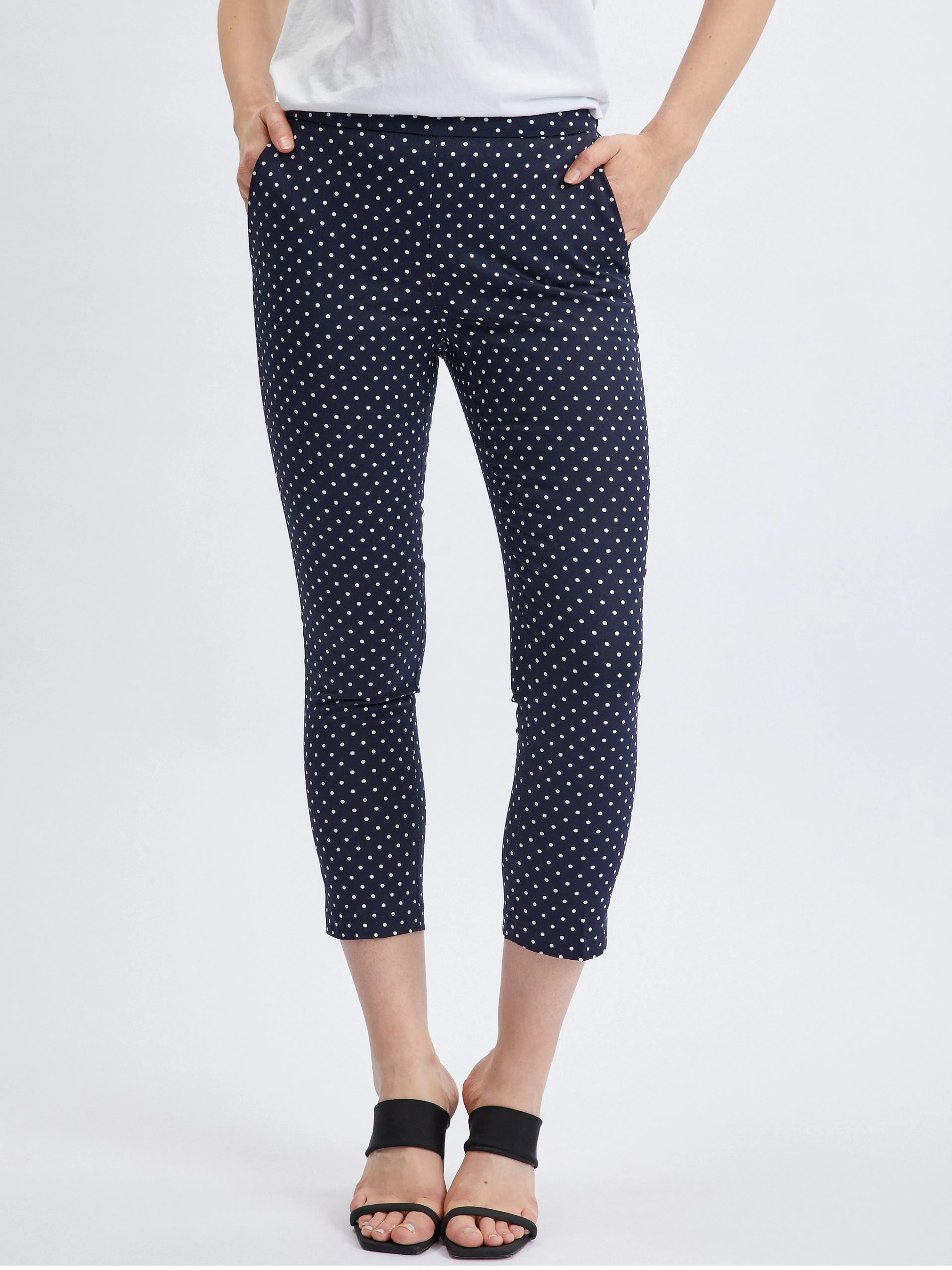 Dunkelblaue dreiviertellange Damen-Tupfenhose ORSAY