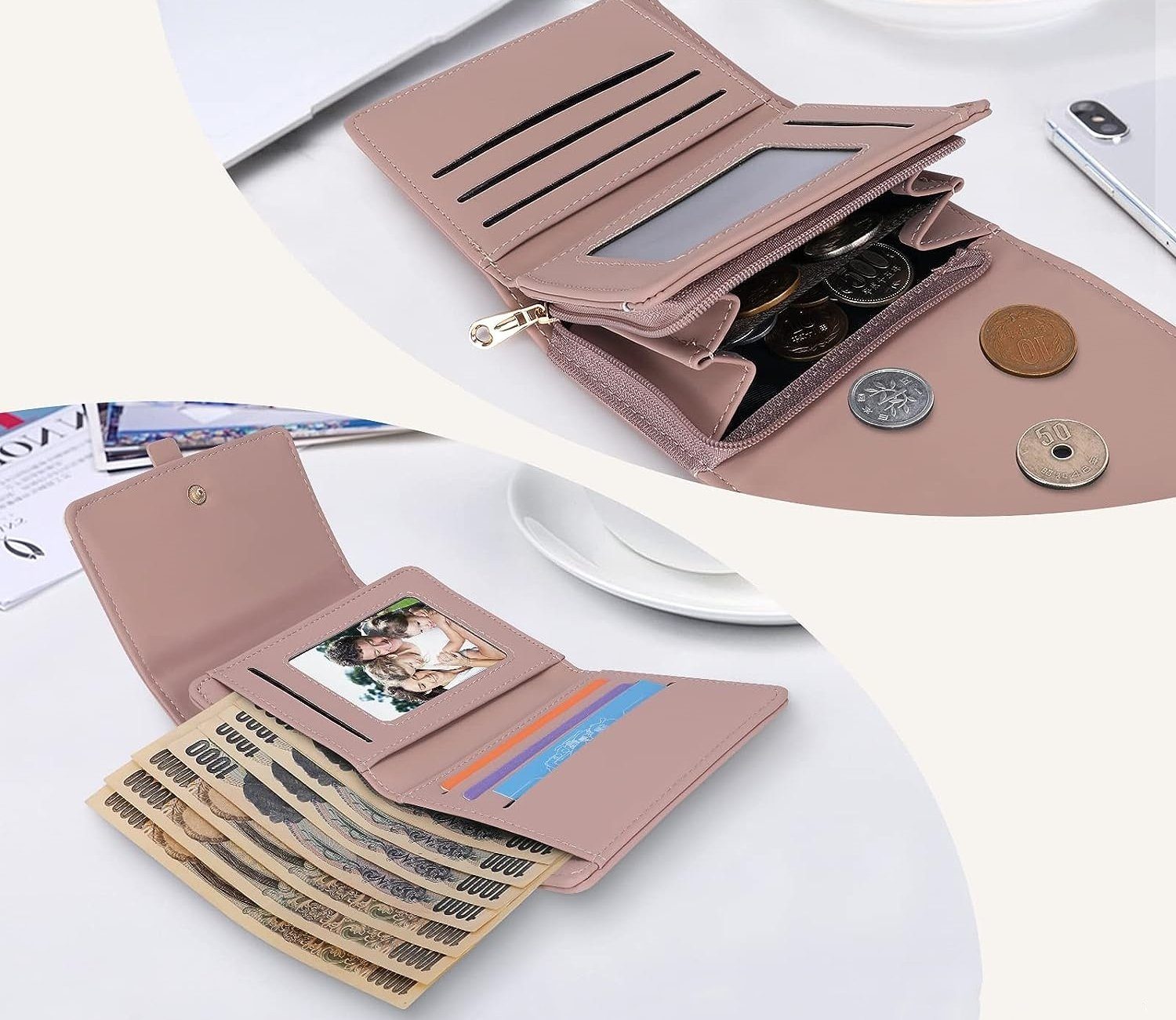 REDOM Geldbörse Damen Handytasche Portemonnaie Portmonee Geldbeutel Weich Leder Kurz (Frauen Handtasche Ledergeldbörse Brieftasche mit 5 Kartenfächer, Slim Wallet, Kreditkartenetui, Kartenetui, Kartenhalter), NFC RFID-Schutz mit Münzfach Groß 10.5 x