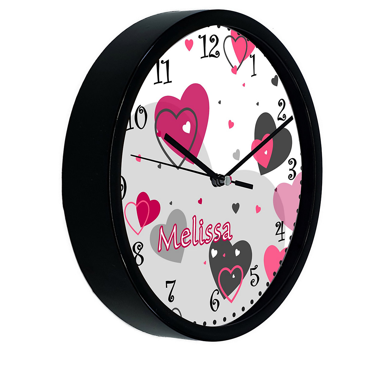 Kinder Wanduhr personalisiert mit Name Herz Rosa Grau