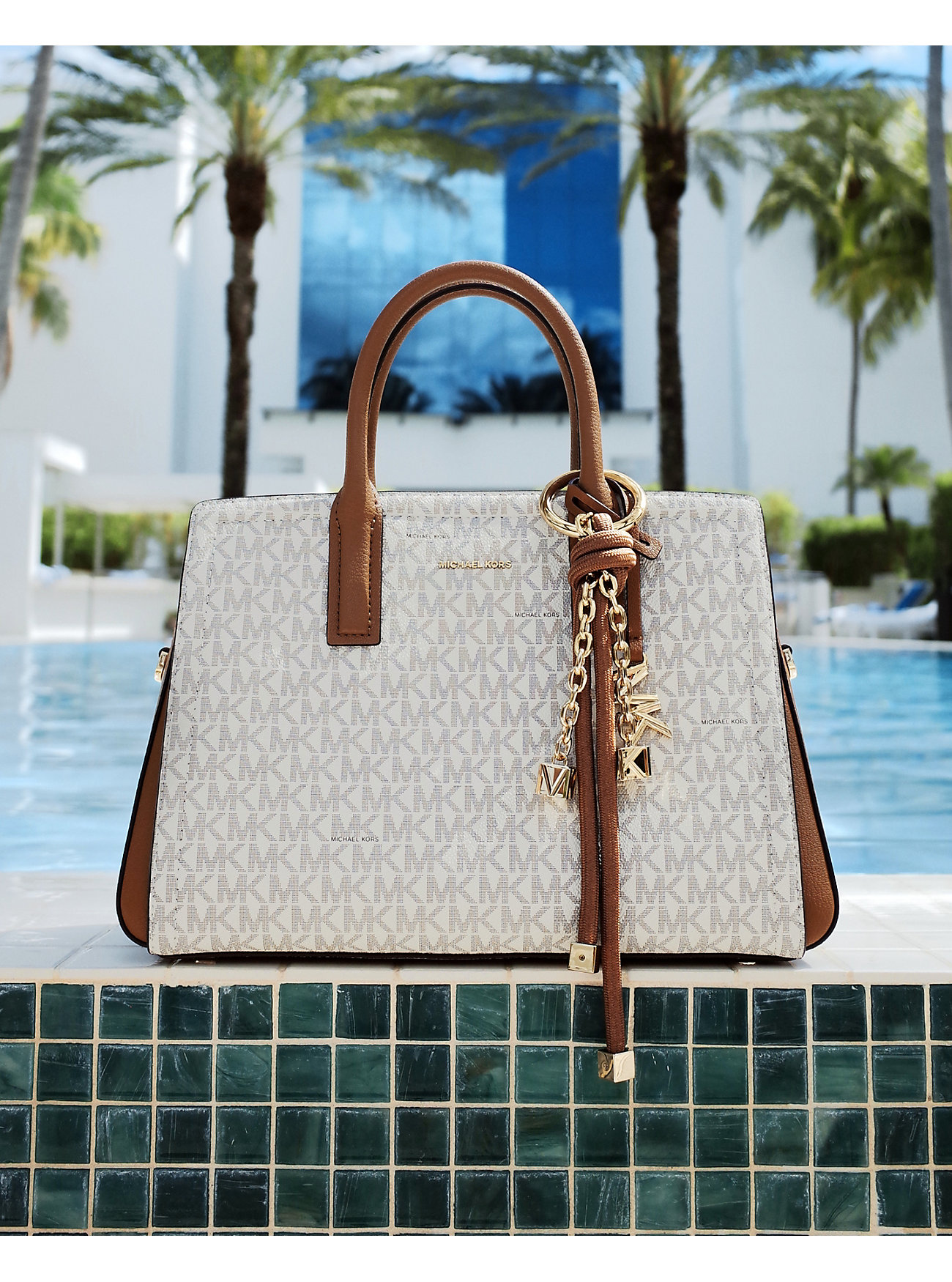 Laila Small Signature Logo Satchel - VANILLA/ACORN
