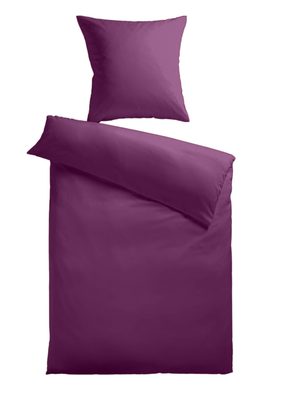 Kinzler Baumwoll-Satin Bettwäsche Uni 80 x 80   135 x 200 cm, Farbe pflaume