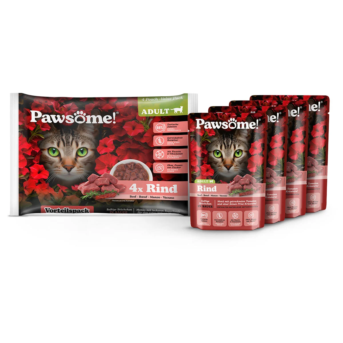 Pawsome Adult Rind Flowpack 4x85g günstig kaufen bei ZooRoyal
