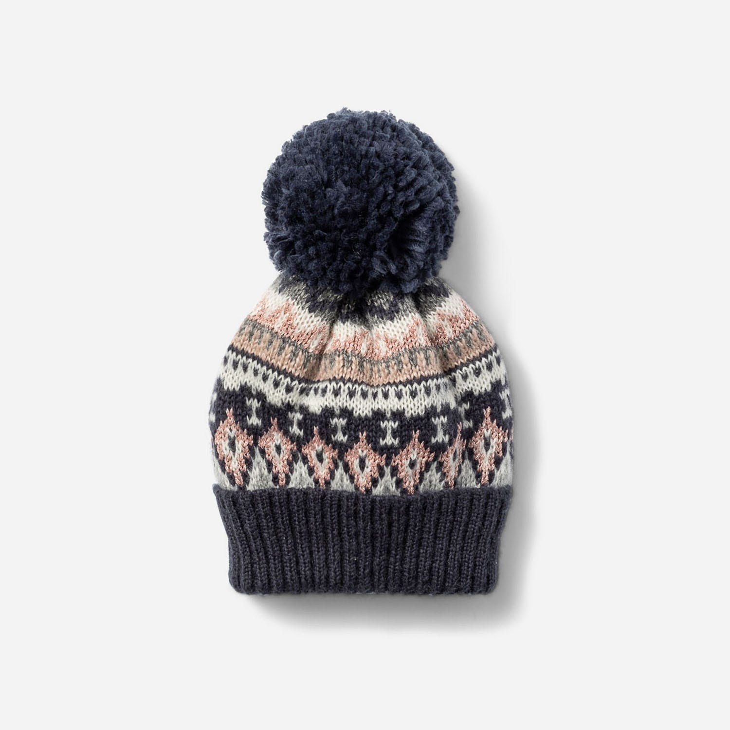 Bonnet marine tricot jacquard à pompon