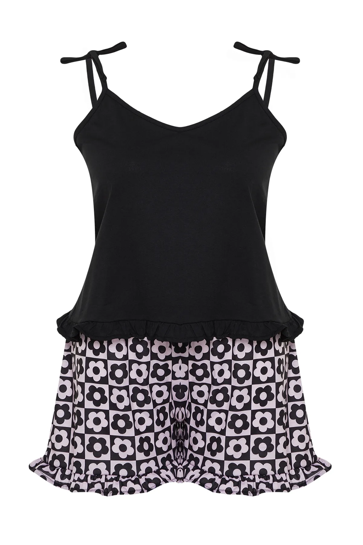 Trendyol Curve  Schwarzes Strickpyjama-Set mit Trägermuster TBBSS24AI00032