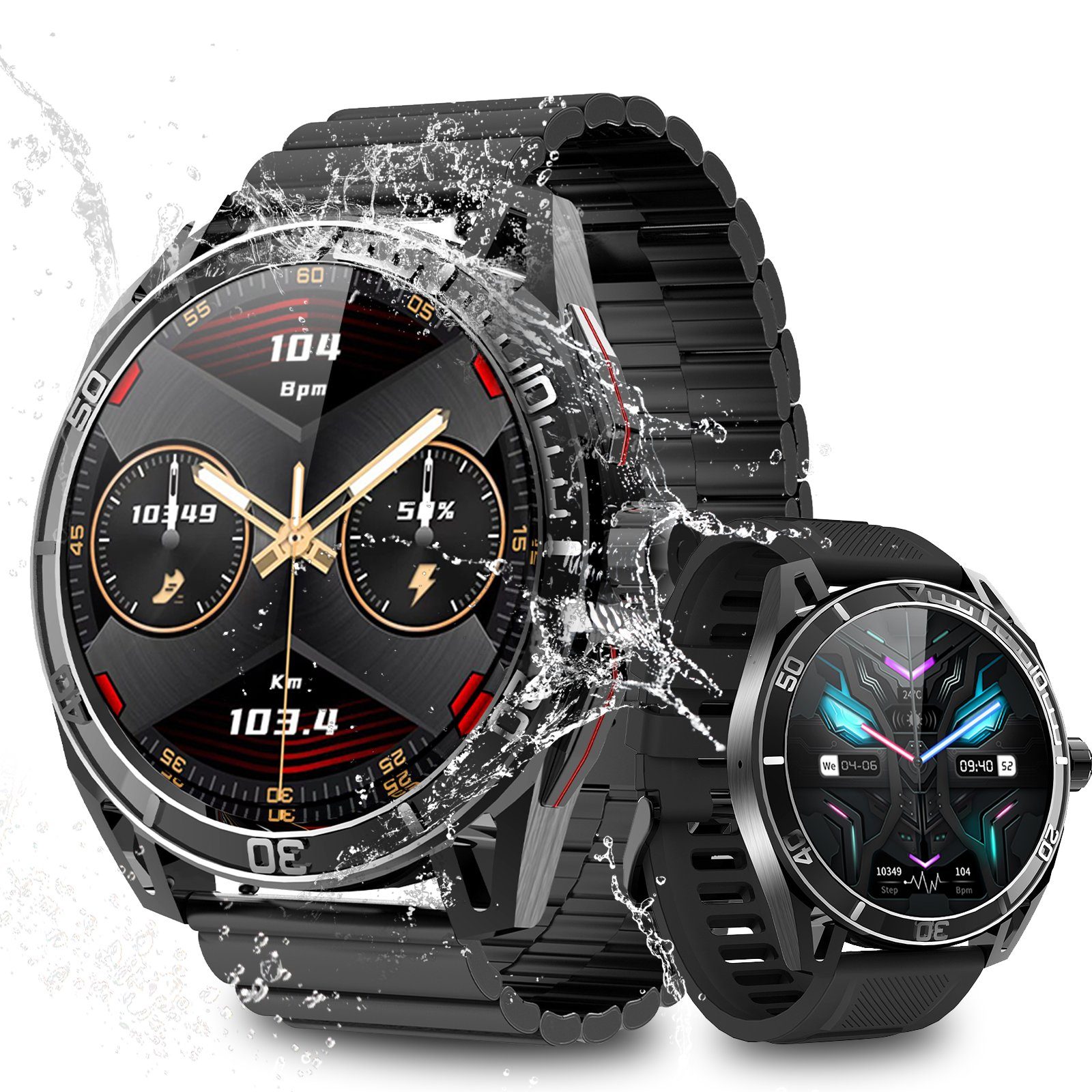 Yuede AMOLED Smartwatch, Fitness Uhr mit Anruffunktion für Damen und Herren Smartwatch (Rundes 1,43-Zoll-UHD-Full-Touch-AMOLED Farbdisplay Zoll) Gesundheits-Smartwatches mit Blutsauerstoff, Blutdruckmessung, Herzfrequenz, Schlafqualität, Schrittzähle